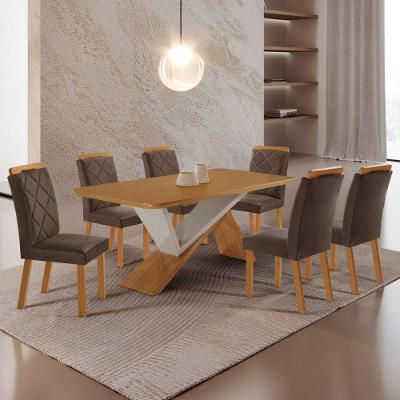 Mesa De Jantar Yasmin 180 Mdf Laminado E 6 Cadeiras Melissa Veludo Marrom/naturale/off White