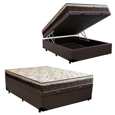Cama Box Baú Casal Corino + Colchão Casal Espuma Extra Firme D33 Elegance Ortopédico 64x138x188 Marrom