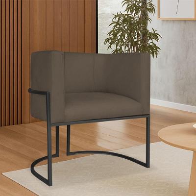 Poltrona Dália Luxo Moderna Estofada Design Sofisticado Com Base De Ferro Preto Suede Marrom