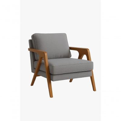 Poltrona Mona Luxo Madeira Maciça Linho Cinza Para Sala De Estar Decorativa Moderna