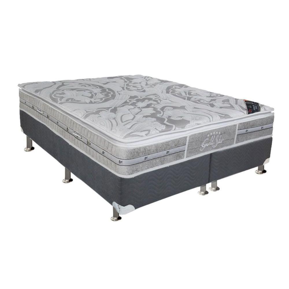Cama Box Queen: Colchão Molas Ensacadas Castor Pocket Super Luxo Látex SLX + Base CRC Suede Gray(158x198) - 1