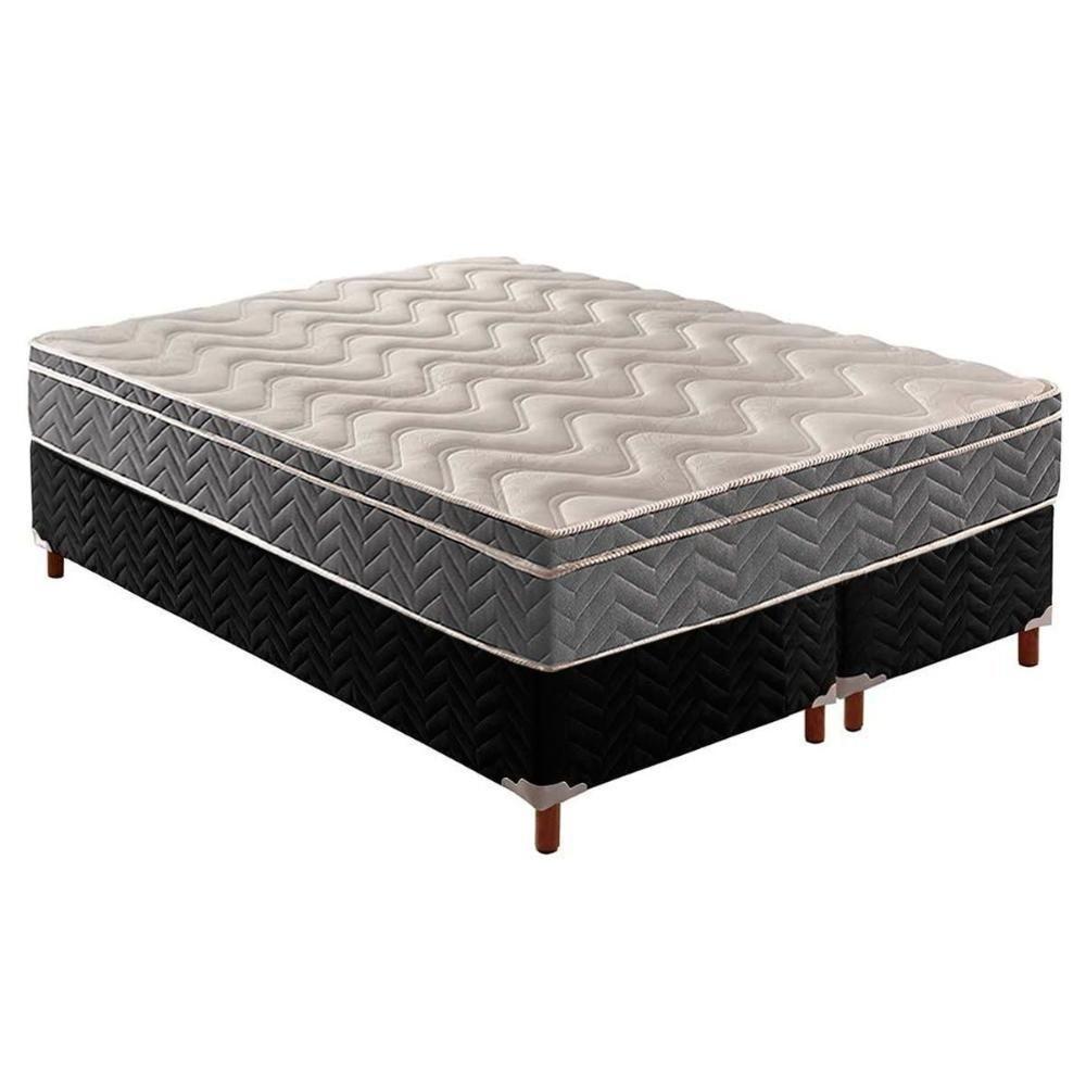 Cama Box Queen: Colchão Espuma D45 Paropas /Ep Confort Mega Firme + Base Crc Suede Black(158X198) - 1