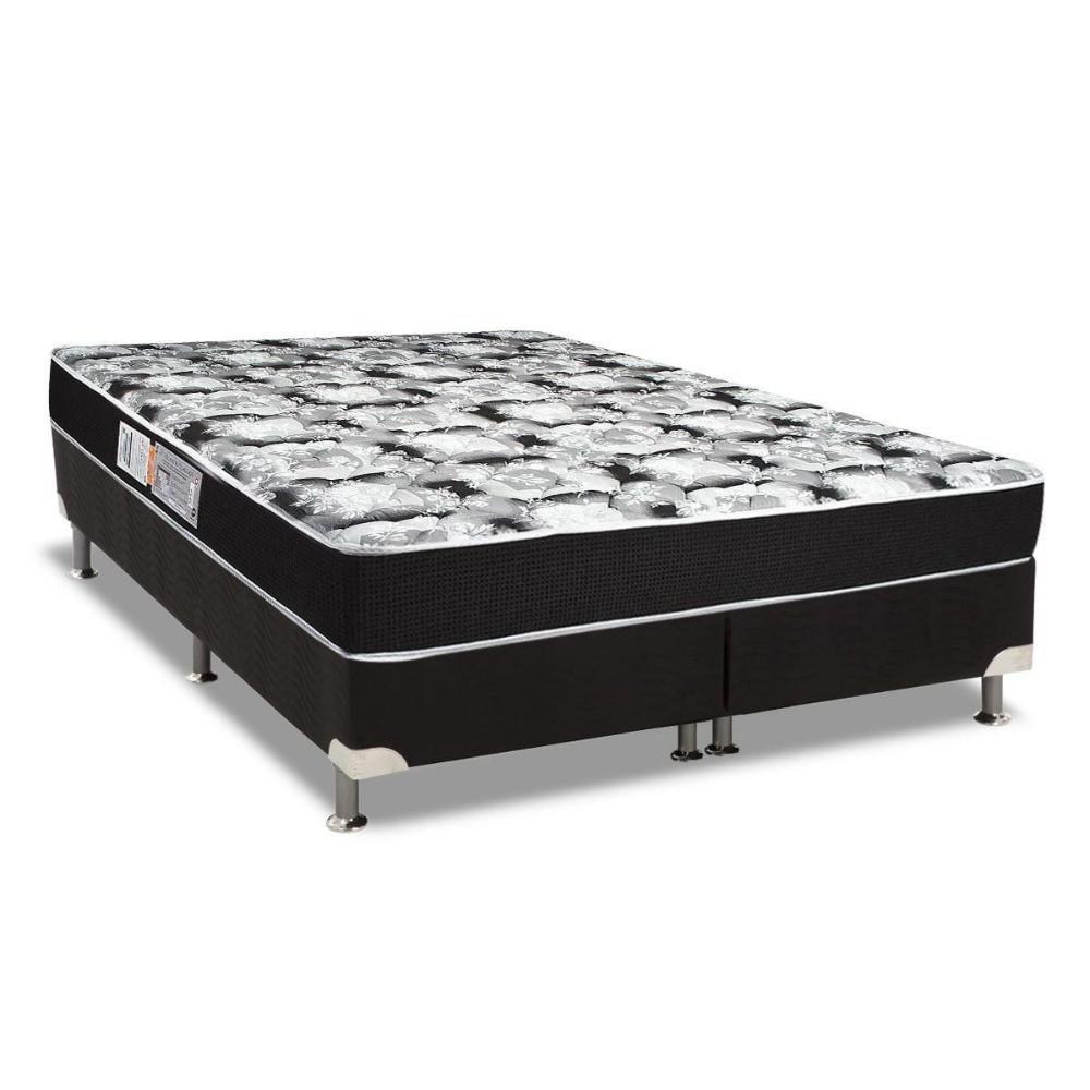 Cama Box Queen: Colchão Espuma D45 Luckspuma Gran Luck Black Pró Saúde + Base CRC Suede Black(158x198) - 1