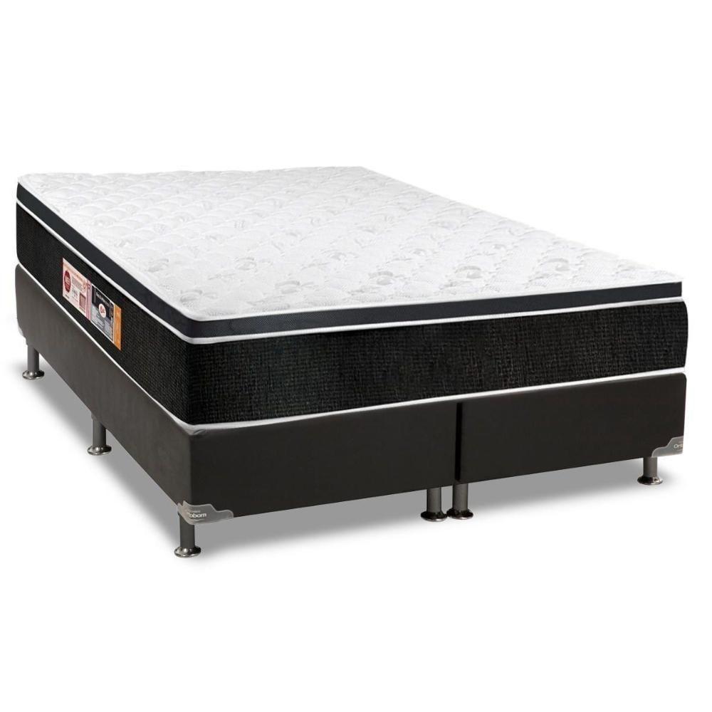 Cama Box Queen: Colchão Espuma Castor D33 Black e White Double Face + Base CRC Suede Black(158x198) - 1