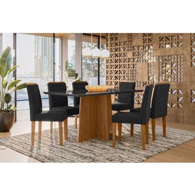 Mesa De Jantar Ambiente Anitta 160x90 Cm Com Vidro Ype Preto E 6 Cadeiras Ana Ype Veludo Preto – New Ceval