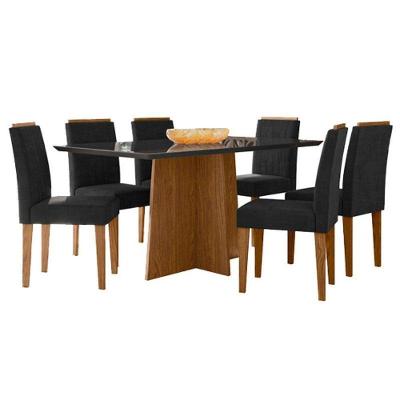 Mesa De Jantar Anitta 160x90 Cm Com Vidro Ype Preto E 6 Cadeiras Ana Ype Veludo Preto – New Ceval