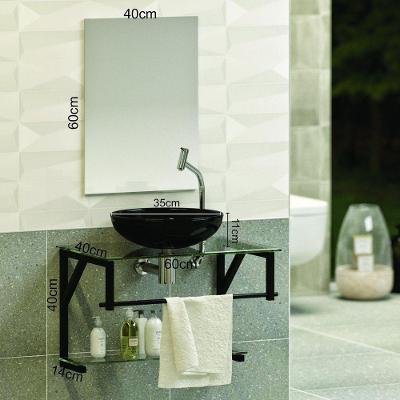 Gabinete Para Banheiro Vidro Glass 60cm Com Cuba Preto - Cuba Preta