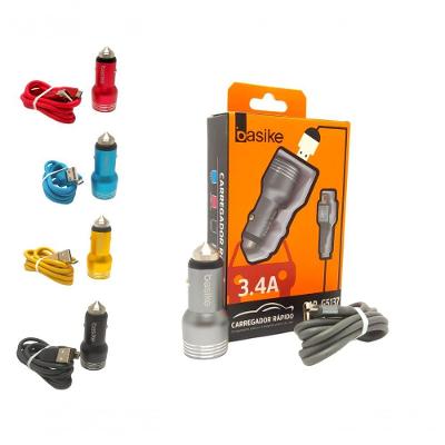 Carregador Veicular 2 Portas Usb 3.4a Cabo V8 Basike