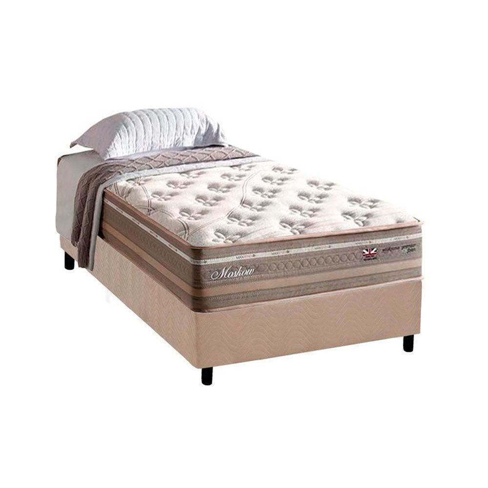 Cama Box Solteiro: Colchão Molas Herval Maxspring Moskow + Base CRC Suede Clean(88x188) - 1