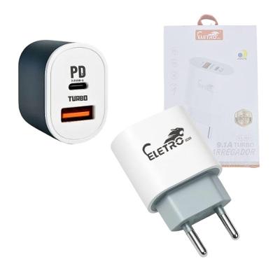 Fonte Carregador 9.1a Com 02 Portas Usb E Tipo-c 40w