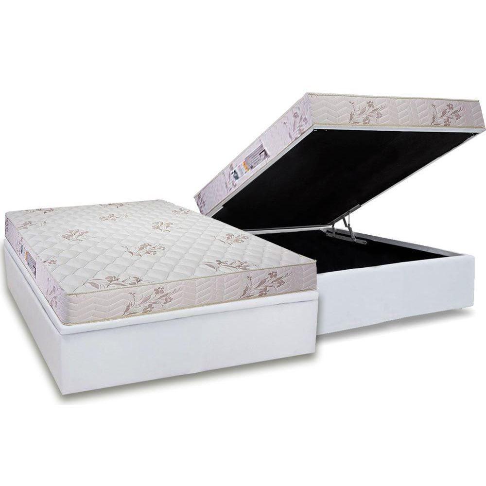 Cama Box Baú Casal: Colchão D33 Luckspuma Supreme Floral Pró Saúde Duplo + Base White(138X188) - 1