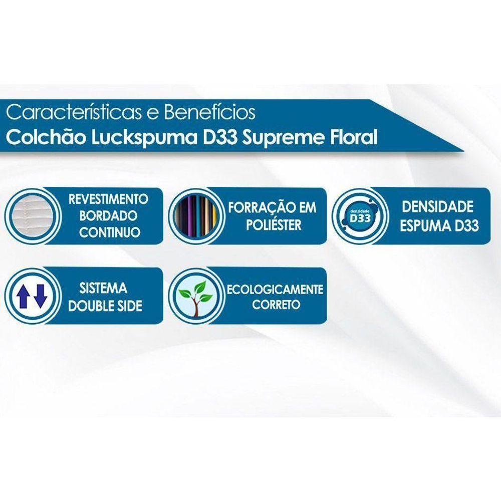 Cama Box Baú Casal: Colchão D33 Luckspuma Supreme Floral Pró Saúde Duplo + Base White(138X188) - 2