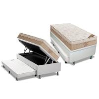 Cama Box Baú c/Auxiliar Solteiro: Colchão Molas Ortobom Nanolastic Elegant + Base CRC Courano Branco(88x188) - 1