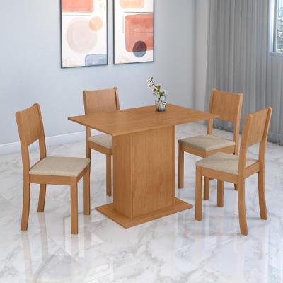 Mesa Guarapari Com 4 Cadeiras Easy Line Linho Rinzai Bege Amêndoa Clean