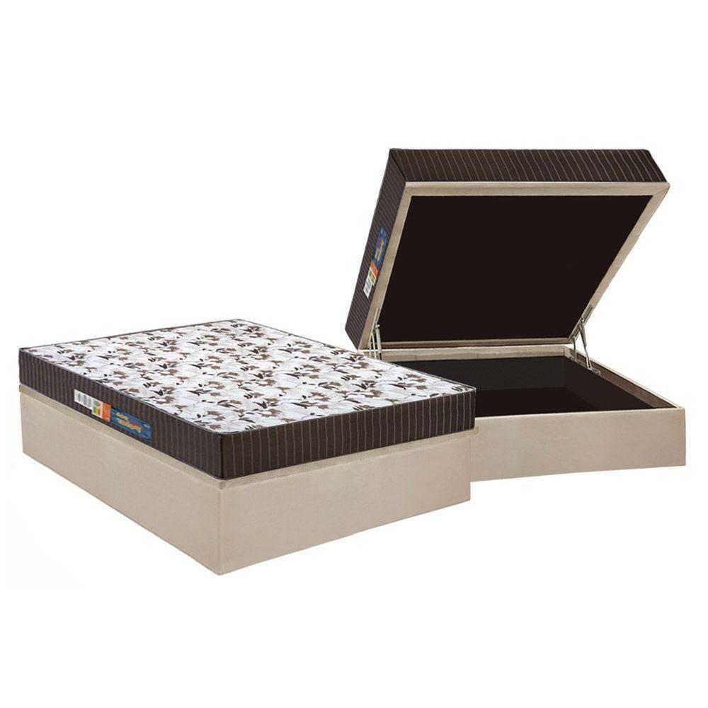 Cama Box Baú Casal: Colchão Espuma Polar D45 Pérola + Base CRC Suede Clean(138x188) - 1