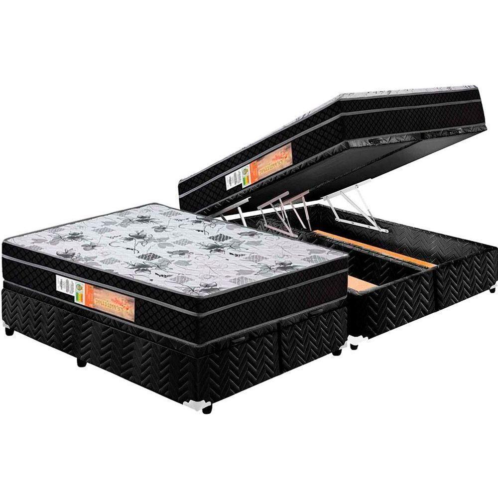 Cama Box Baú Queen: Colchão Anatômico Polar D28 / EP Orthoface + Base CRC Suede Black(158x198) - 1