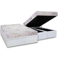 Cama Box Baú Queen: Colchão Espuma D33 Luckspuma Supreme Floral Pró Saúde Duplo + Base CRC Courano White(158x198) - 1