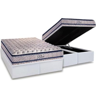 Cama Box Baú King: Colchão Molas Paropas Master Ensacadas Blue + Base White(193X203)