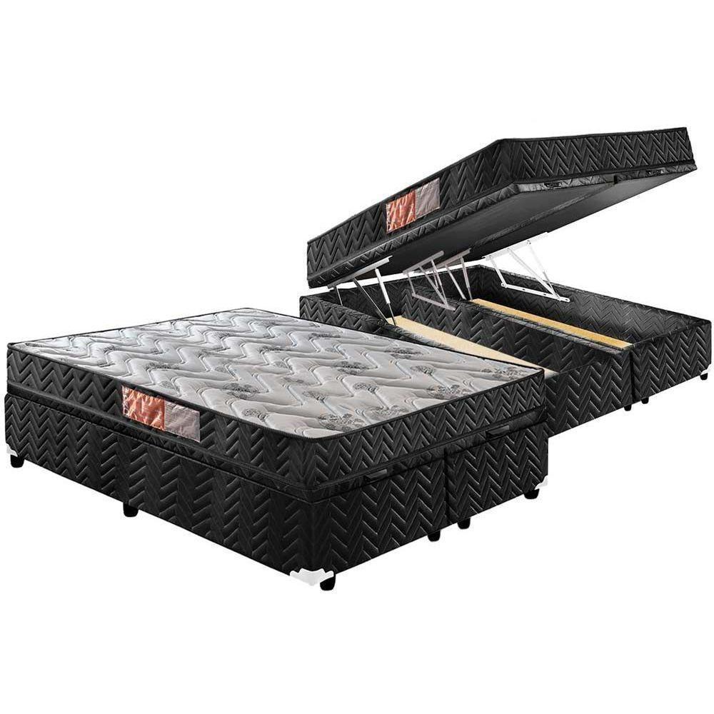 Cama Box Baú Queen: Colchão Espuma D45 Paropas Pasquale + Base CRC Suede Black(158x198) - 1