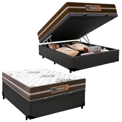 Cama Box Baú Casal Sintético + Colchão Molas Ensacadas Texas Prime Colchões 138cm Cinza - Suporta Até 120 Kg Por Pessoa