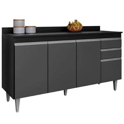 Balcao Com Tampo 4 Portas 2 Gavetas 160 Cm Bp Lorena Eratto Moveis - Preto Grafite