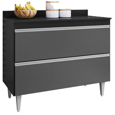 Balcao Com Tampo 2 Portas Basculante Esmeralda Bp 100 Cm Eratto Moveis - Preto Grafite