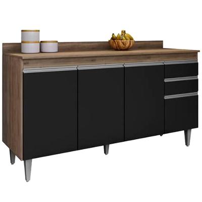 Balcao Com Tampo 4 Portas 2 Gavetas 150 Cm Bp Ayla Eratto Moveis - Freijo Preto