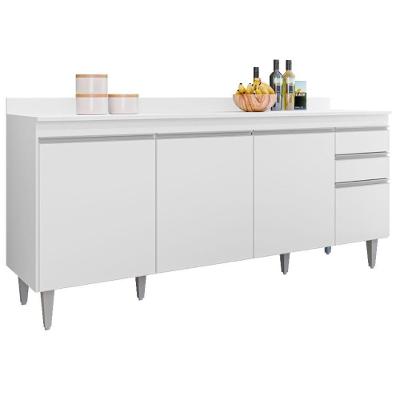 Balcao Com Tampo 4 Portas 2 Gavetas Bp 180 Cm Agatha Eratto Moveis - Branco
