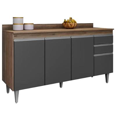 Balcao Com Tampo 4 Portas 2 Gavetas 160 Cm Bp Lorena Eratto Moveis - Freijo Grafite