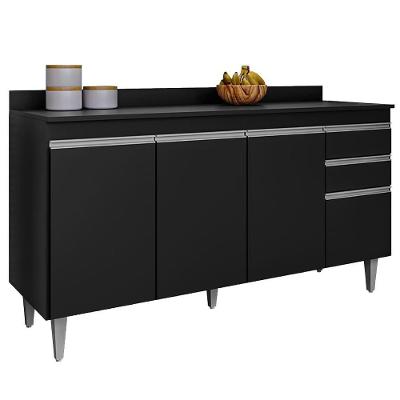 Balcao Com Tampo 4 Portas 2 Gavetas 150 Cm Bp Ayla Eratto Moveis - Preto