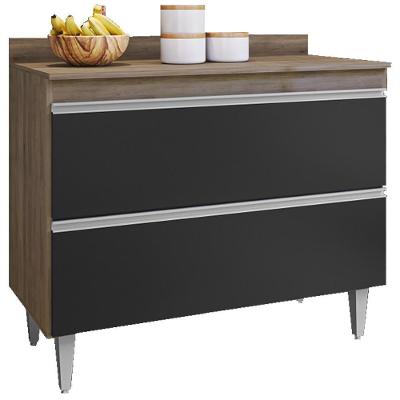 Balcao Com Tampo 2 Portas Basculante Esmeralda Bp 100 Cm Eratto Moveis - Freijo Preto