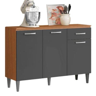 Balcão de Cozinha com Tampo Atenas 3 Portas 1 Gaveta MDF 120CM Grafite