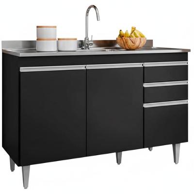 Balcao Para Pia 3 Portas 2 Gavetas Melissa 120 Cm Preto Eratto