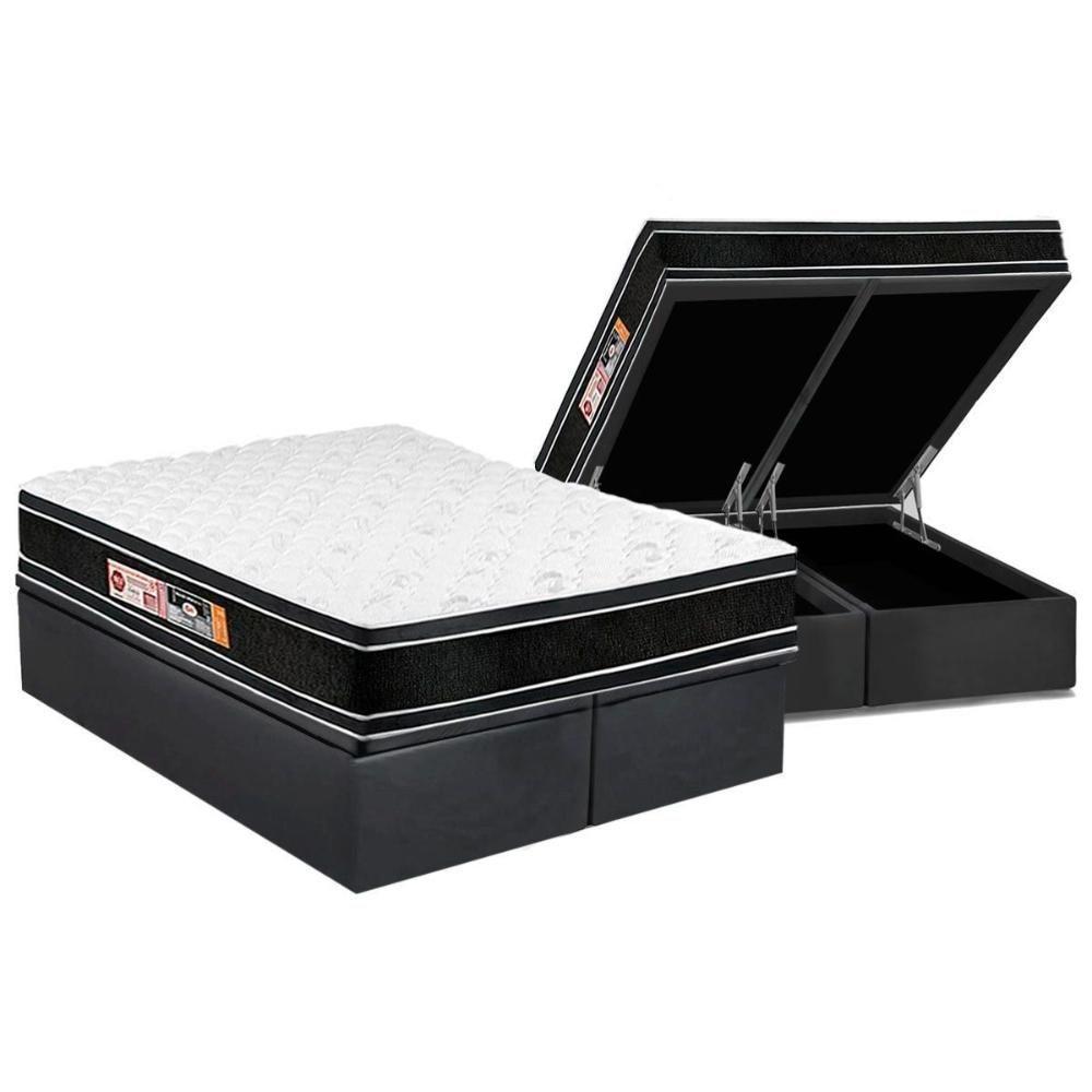Cama Box Baú King: Colchão Espuma Castor D33 Black E White Air Pillow + Base Gray(193X203) - 1