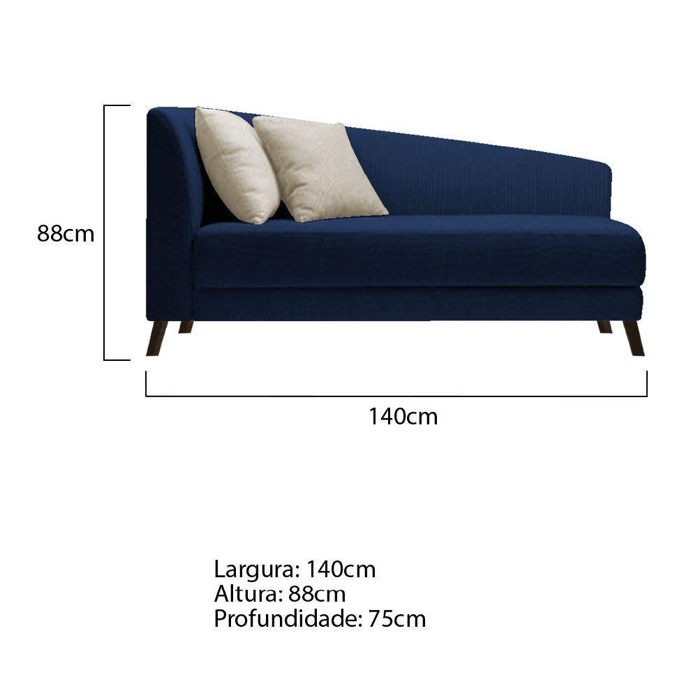 Recamier Heitor 140cm Com Almofada   Direito Suede Cor Azul Marinho/bege - 5