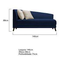 Recamier Heitor 140cm Com Almofada   Direito Suede Cor Azul Marinho/bege - 5