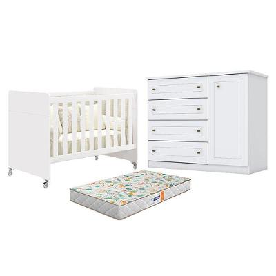 Berço Americano Evolution 4 Em 1 Branco Acetinado Reller E Cômoda Americano Branco Hp E Colchão Gazin - Henn