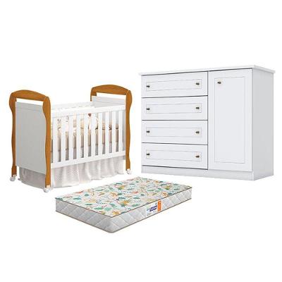 Berço Americano Danny Branco Acetinado Savana Reller E Cômoda Infantil Americana Branco Hp E Colchão Gazin - Henn.