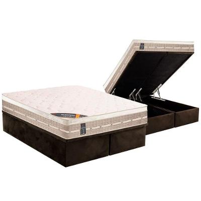 Cama Box Baú King: Colchão Molas Bonnel Castor Premium Tecnopedic + Base CRC Suede Brown(193x203)