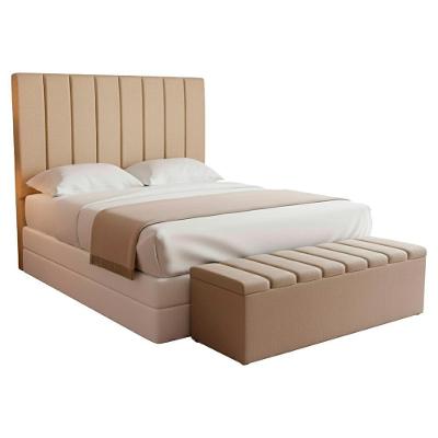 Cabeceira E Recamier Bau Queen 160 Cm Dalia Linho Bege Artte Bege