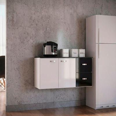 Balcão Com Tampo Suspenso Para Cozinha Júlia Poquema Branco/preto