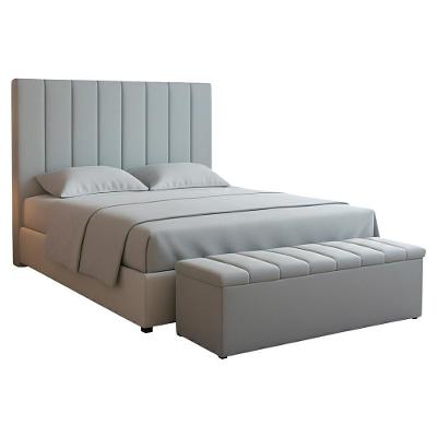 Cabeceira E Recamier Bau Queen 160 Cm Dalia Suede Cinza Artte Cinza