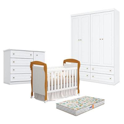 Quarto De Bebê Americano 4 Portas Com Berço Danny Branco Acetinado Savana Reller E Colchão Gazin - Henn.