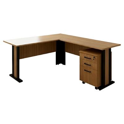 Mesa Escrivaninha De Canto Gaveteiro Pasta Suspensa Com Chave Amendoa Preto Tecno Mobili