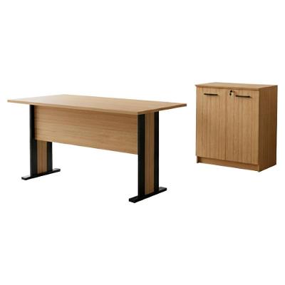 Mesa Escrivaninha 117 Cm Balcao Para Escritorio 2 Portas Amendoa Preto Tecno Mobili