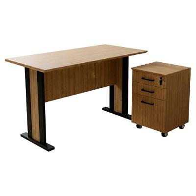 Mesa Escrivaninha 117 Cm Gaveteiro Pasta Suspensa Com Chave Amendoa Preto Tecno Mobili