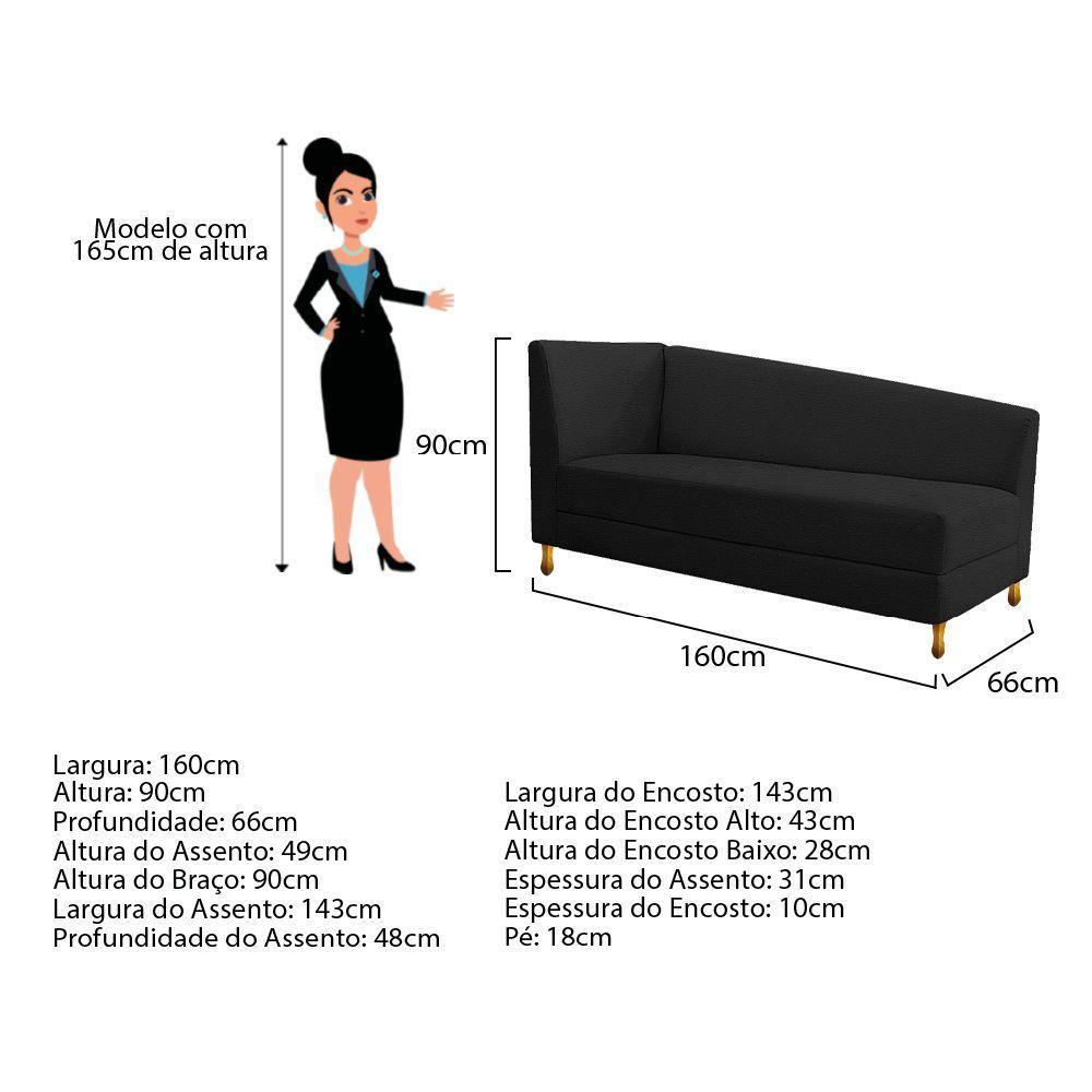 Recamier 160Cm Lado Direito Corano Preto - 2