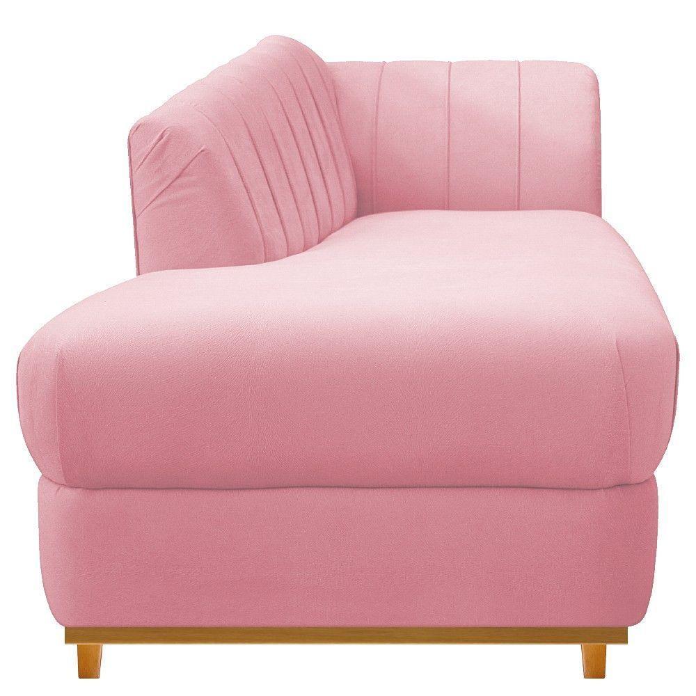 Recamier 140Cm Lado Esquerdo Suede Rosa Bebê - 4