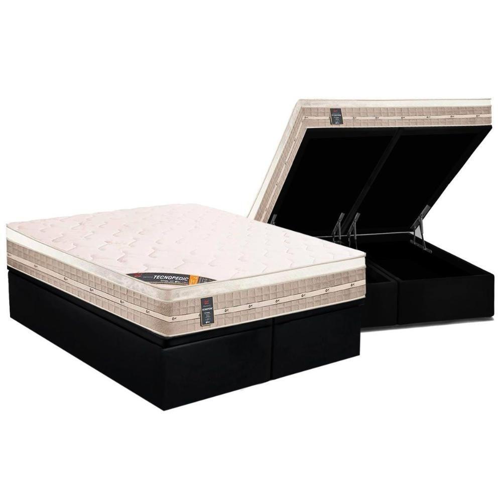 Cama Box Baú Queen: Colchão Molas Bonnel Castor Premium Tecnopedic + Base CRC Suede Black(158x198) - 1