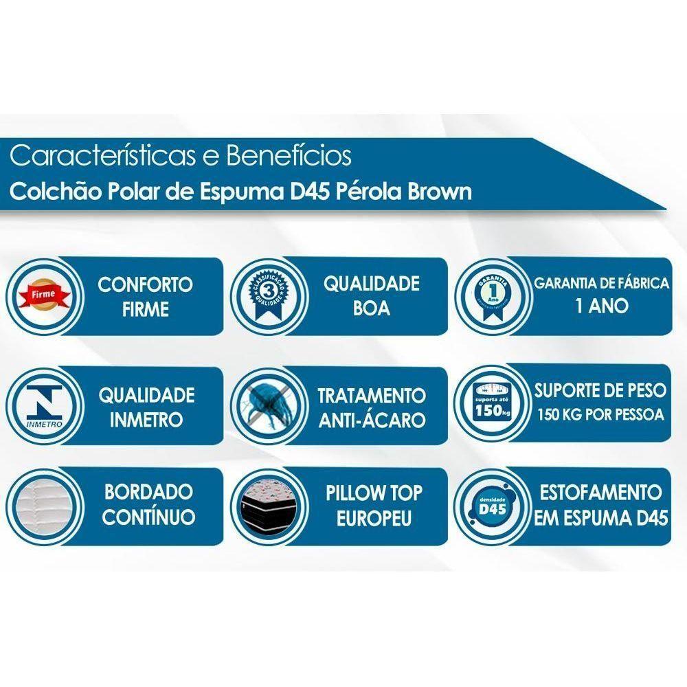 Cama Box Casal: Colchão Espuma Polar D45 Pérola Brown + Base CRC Courano Brown(138x188) - 5